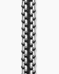 Woven Box Chain Bracelet Sterling Silver with Black Nylon, 12mm