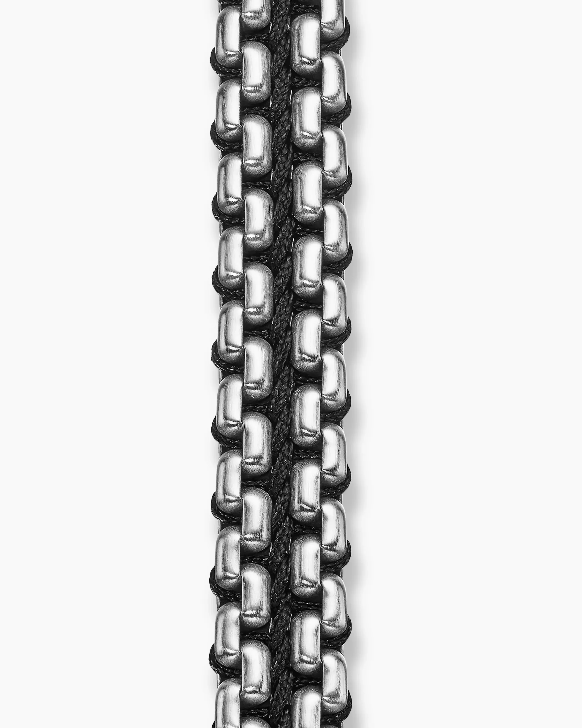Woven Box Chain Bracelet Sterling Silver with Black Nylon, 12mm