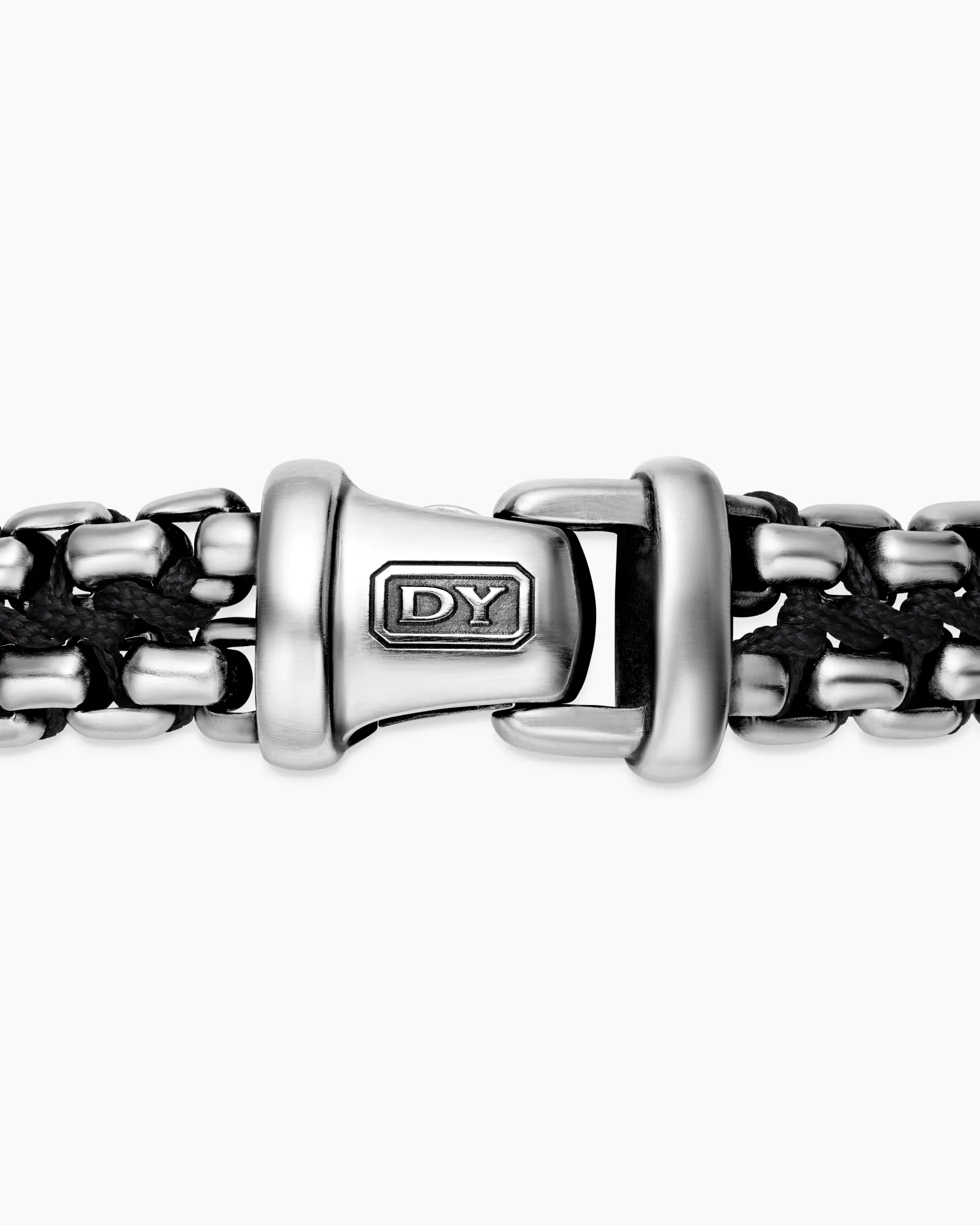Woven Box Chain Bracelet Sterling Silver with Black Nylon, 12mm