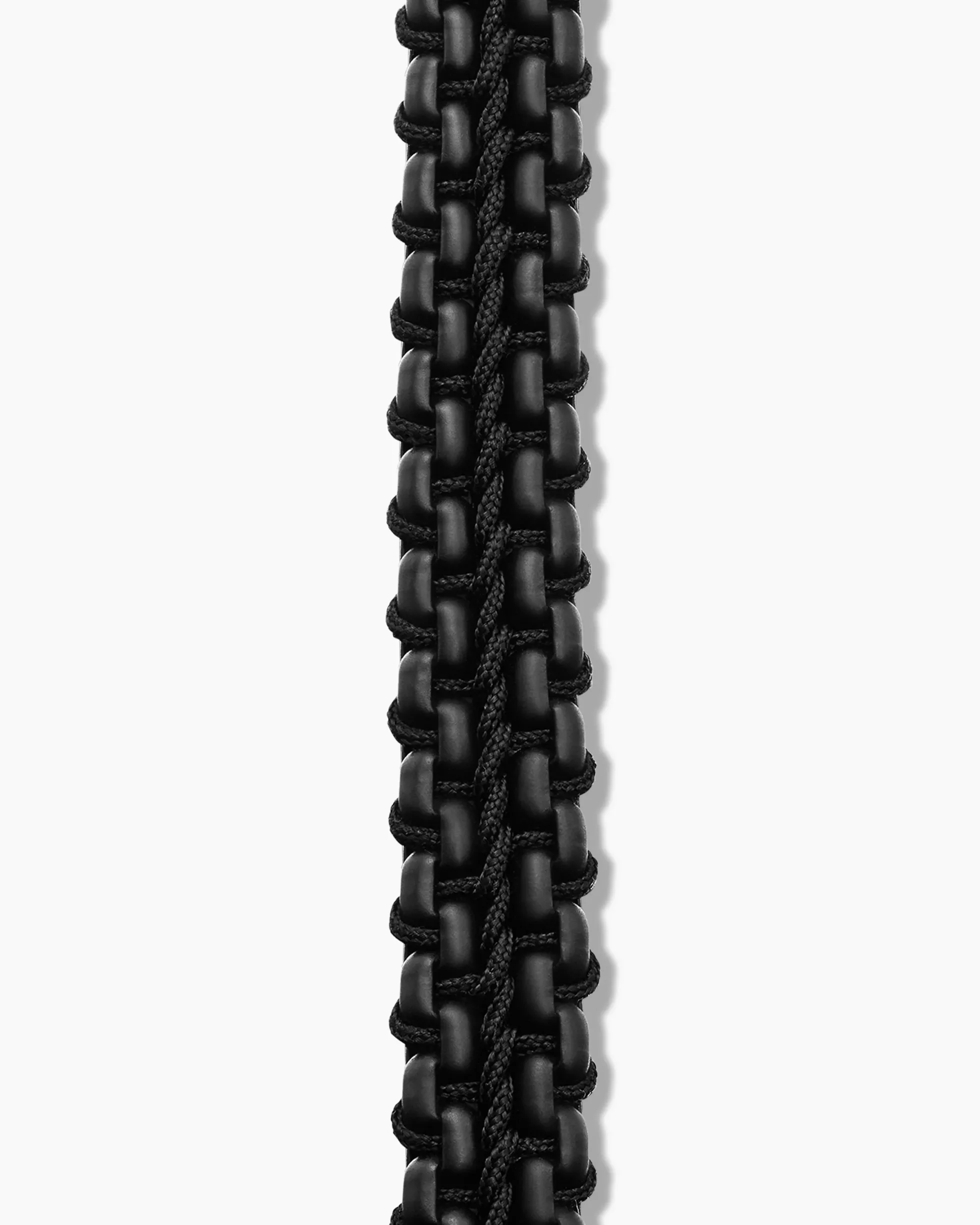 Woven Box Chain Bracelet Sterling Silver with Black Stainless Steel and Black Nylon, 10mm