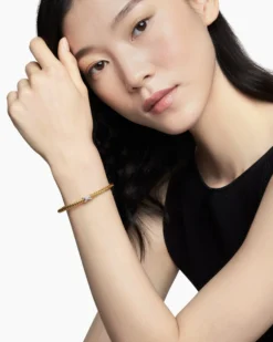 X Cablespira® Station Bracelet 18K Yellow Gold with Pavé Diamonds, 4mm