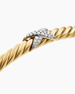 X Cablespira® Station Bracelet 18K Yellow Gold with Pavé Diamonds, 4mm