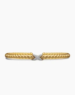 X Cablespira® Station Bracelet 18K Yellow Gold with Pavé Diamonds, 4mm