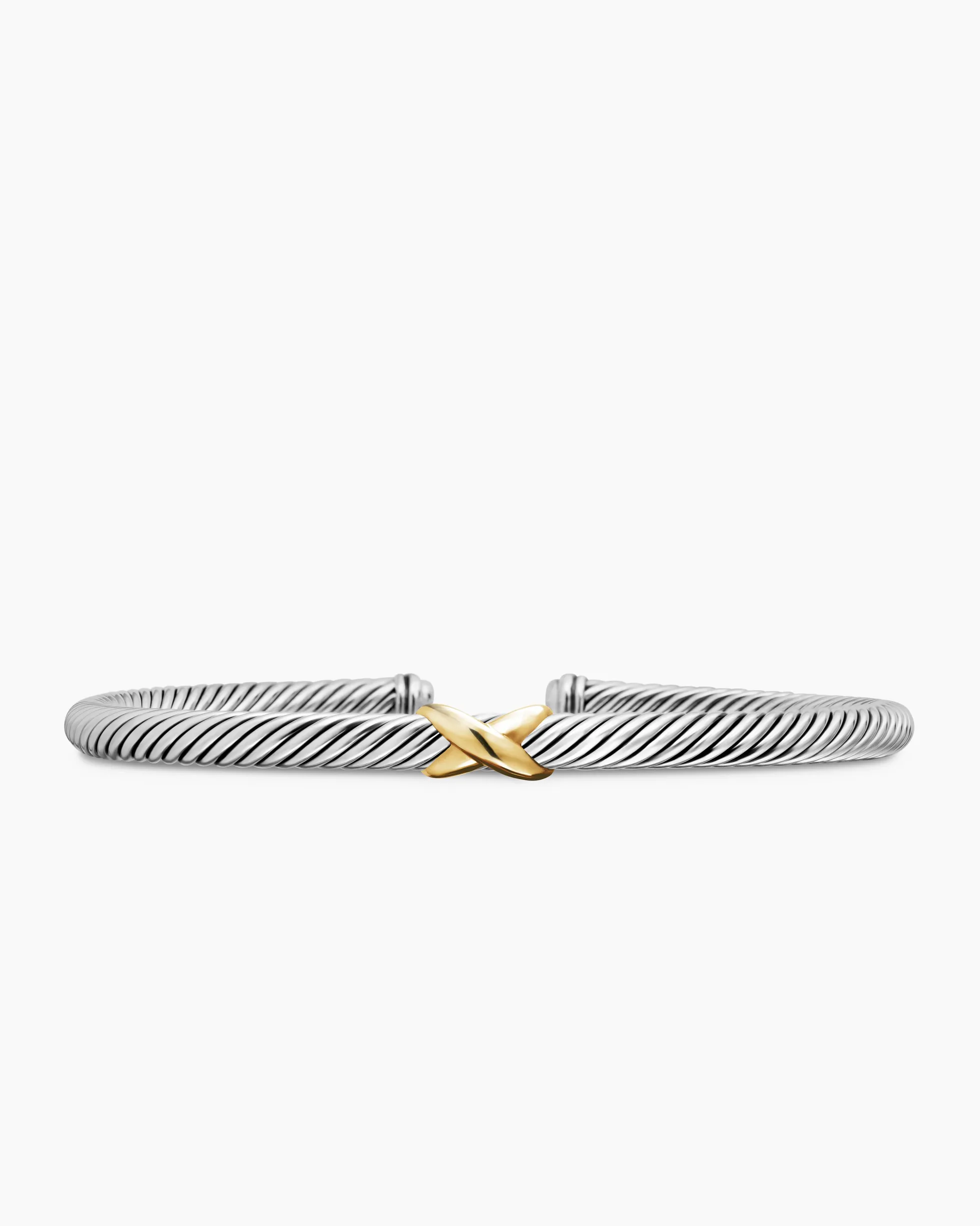 X Classic Cable Station Bracelet Sterling Silver with 18K Yellow Gold, 4mm