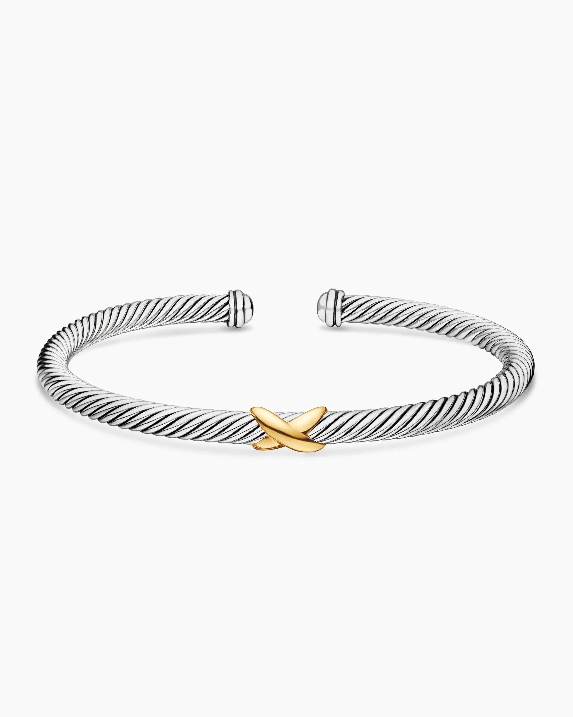 X Classic Cable Station Bracelet Sterling Silver with 18K Yellow Gold, 4mm