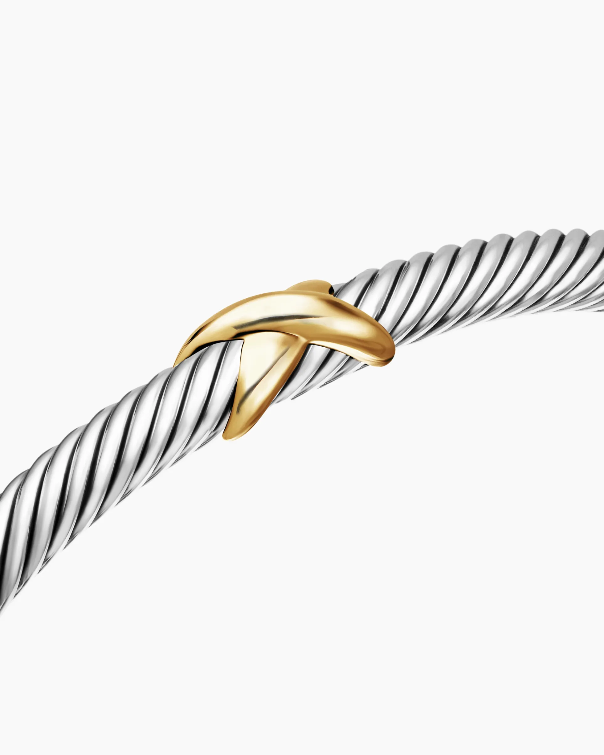 X Classic Cable Station Bracelet Sterling Silver with 18K Yellow Gold, 4mm