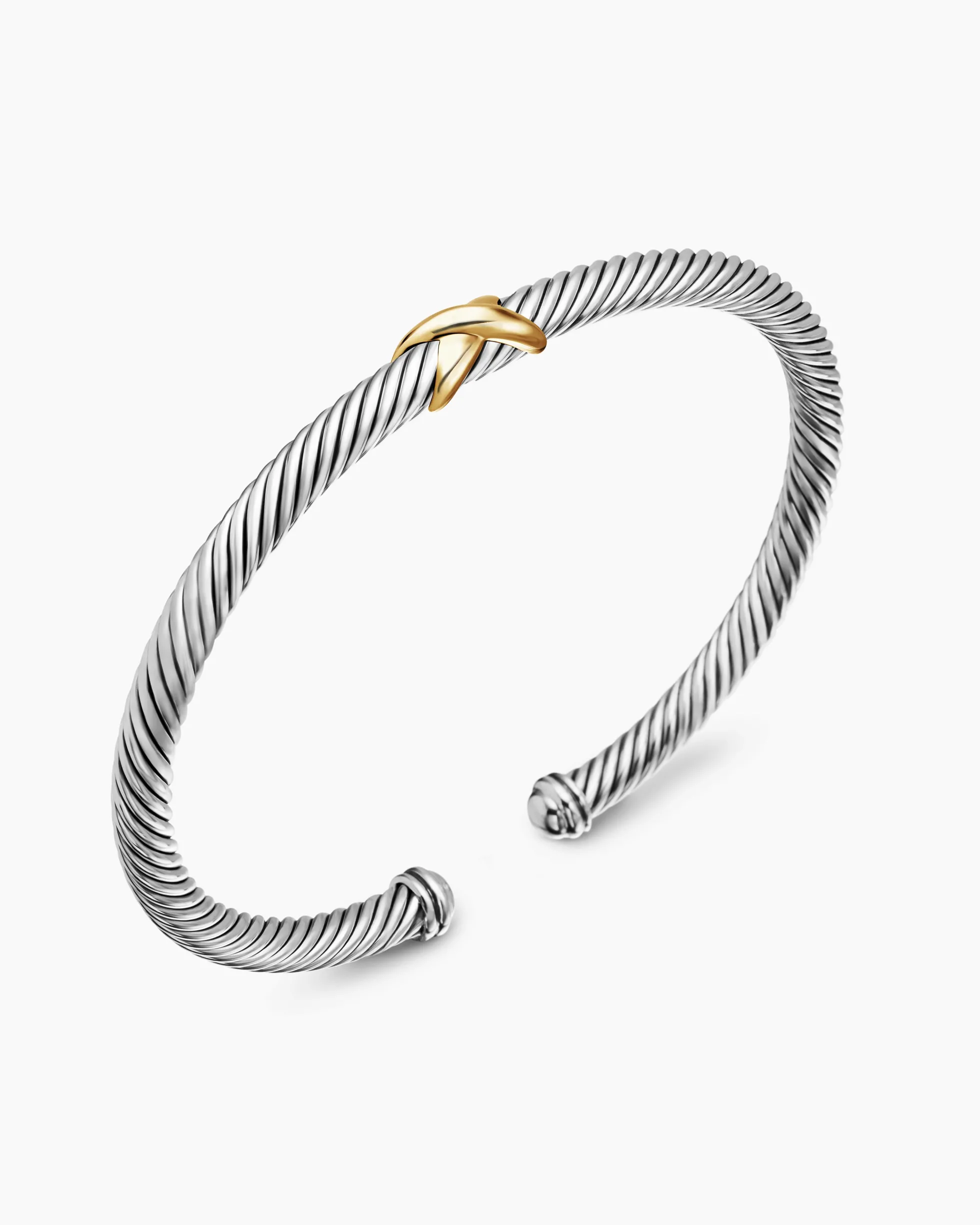 X Classic Cable Station Bracelet Sterling Silver with 18K Yellow Gold, 4mm