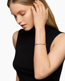 X Classic Cable Station Bracelet Sterling Silver with Diamonds, 4mm