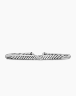 X Classic Cable Station Bracelet Sterling Silver with Diamonds, 4mm