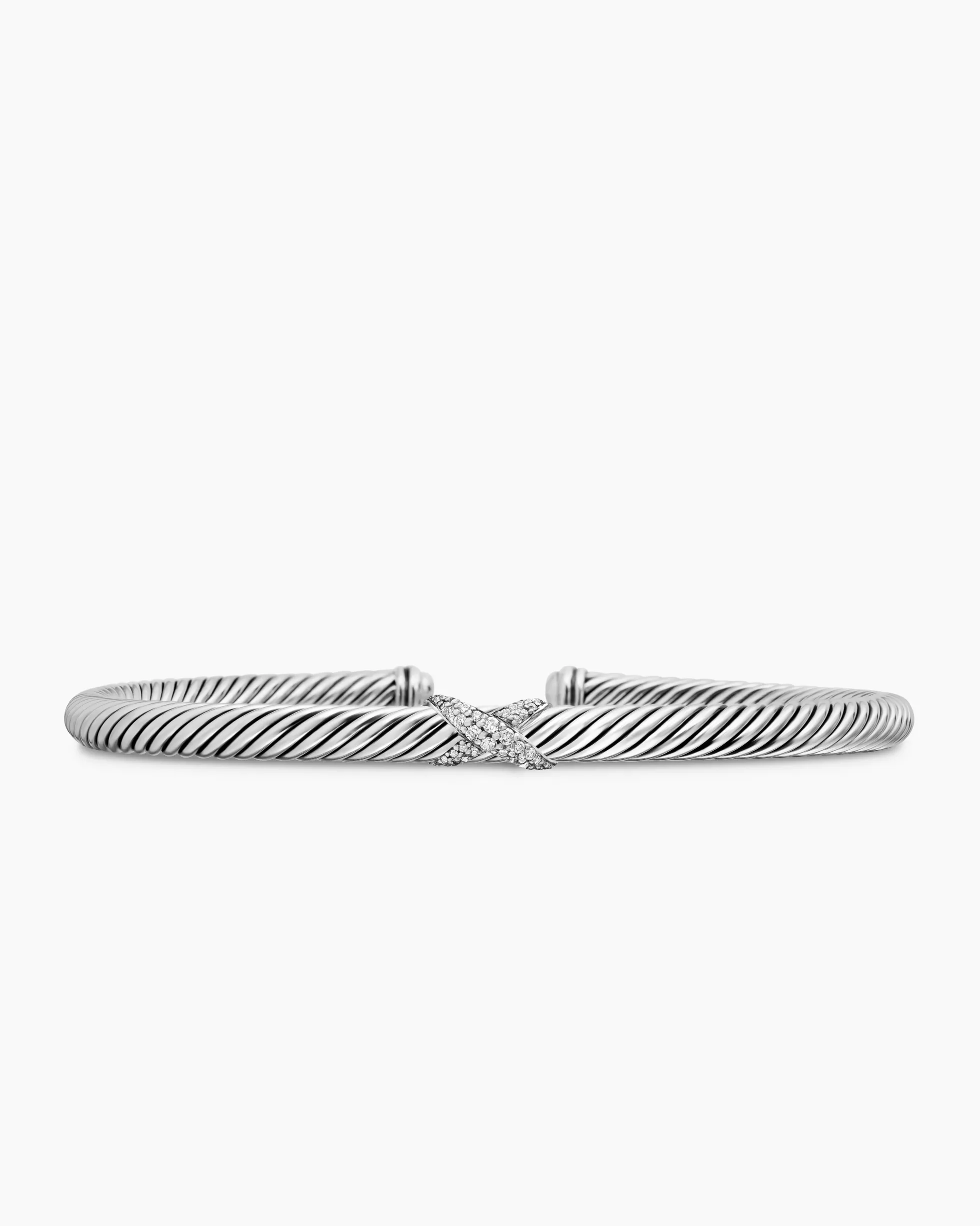 X Classic Cable Station Bracelet Sterling Silver with Diamonds, 4mm