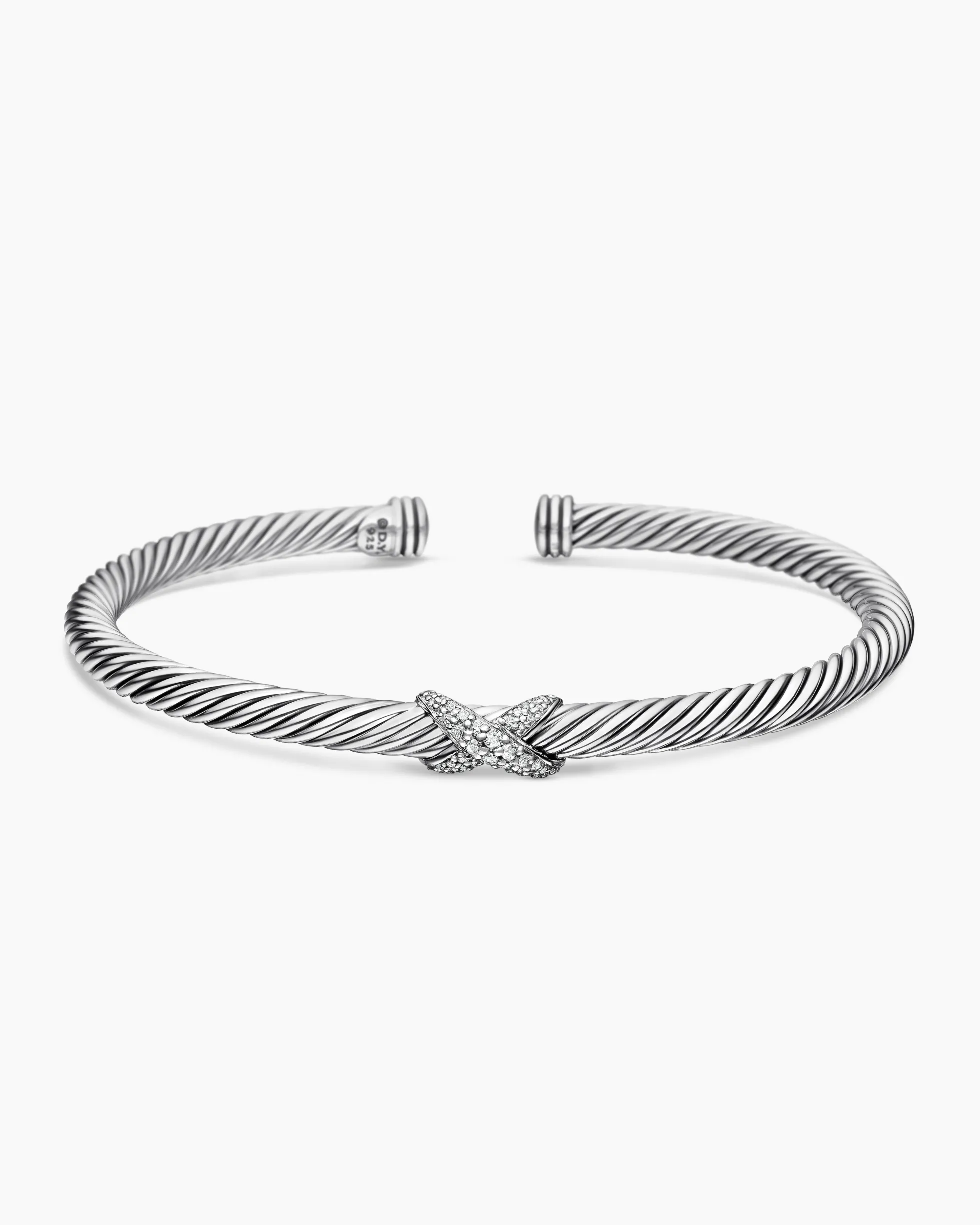 X Classic Cable Station Bracelet Sterling Silver with Diamonds, 4mm