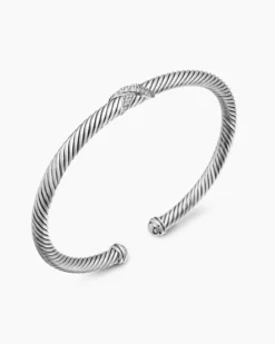 X Classic Cable Station Bracelet Sterling Silver with Diamonds, 4mm