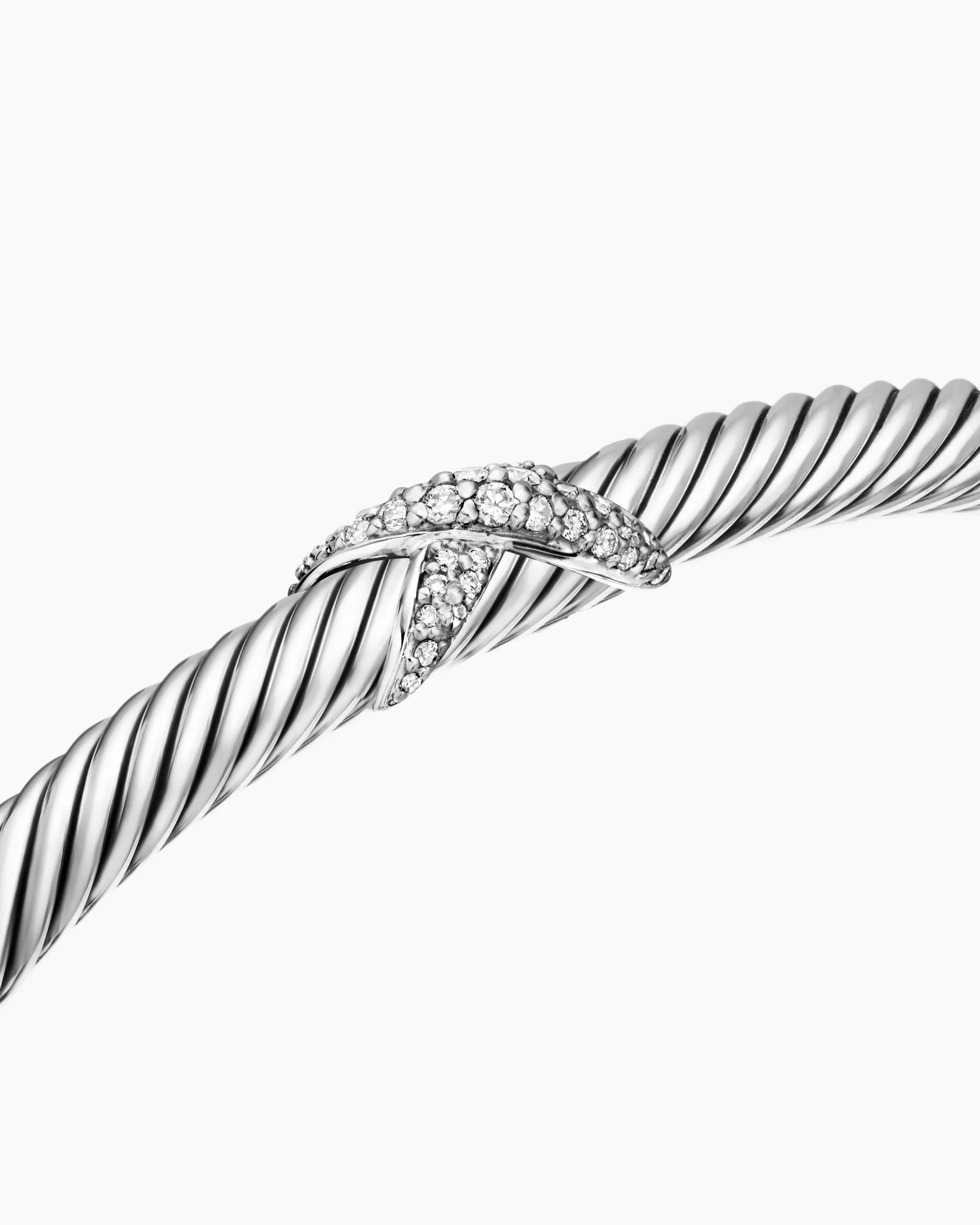 X Classic Cable Station Bracelet Sterling Silver with Diamonds, 4mm