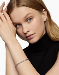 X Classic Cable Station Bracelet Sterling Silver with Diamonds, 4mm