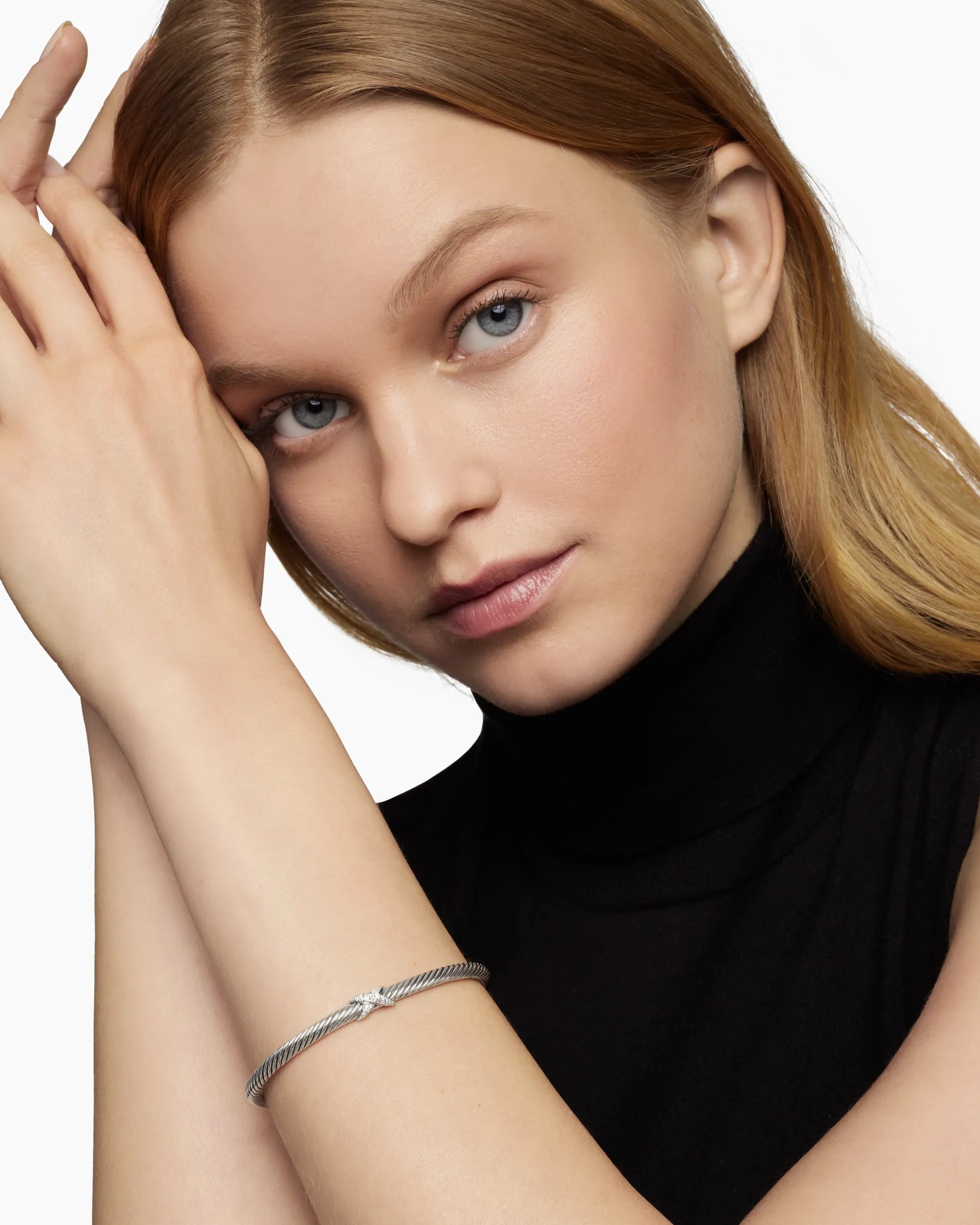 X Classic Cable Station Bracelet Sterling Silver with Diamonds, 4mm