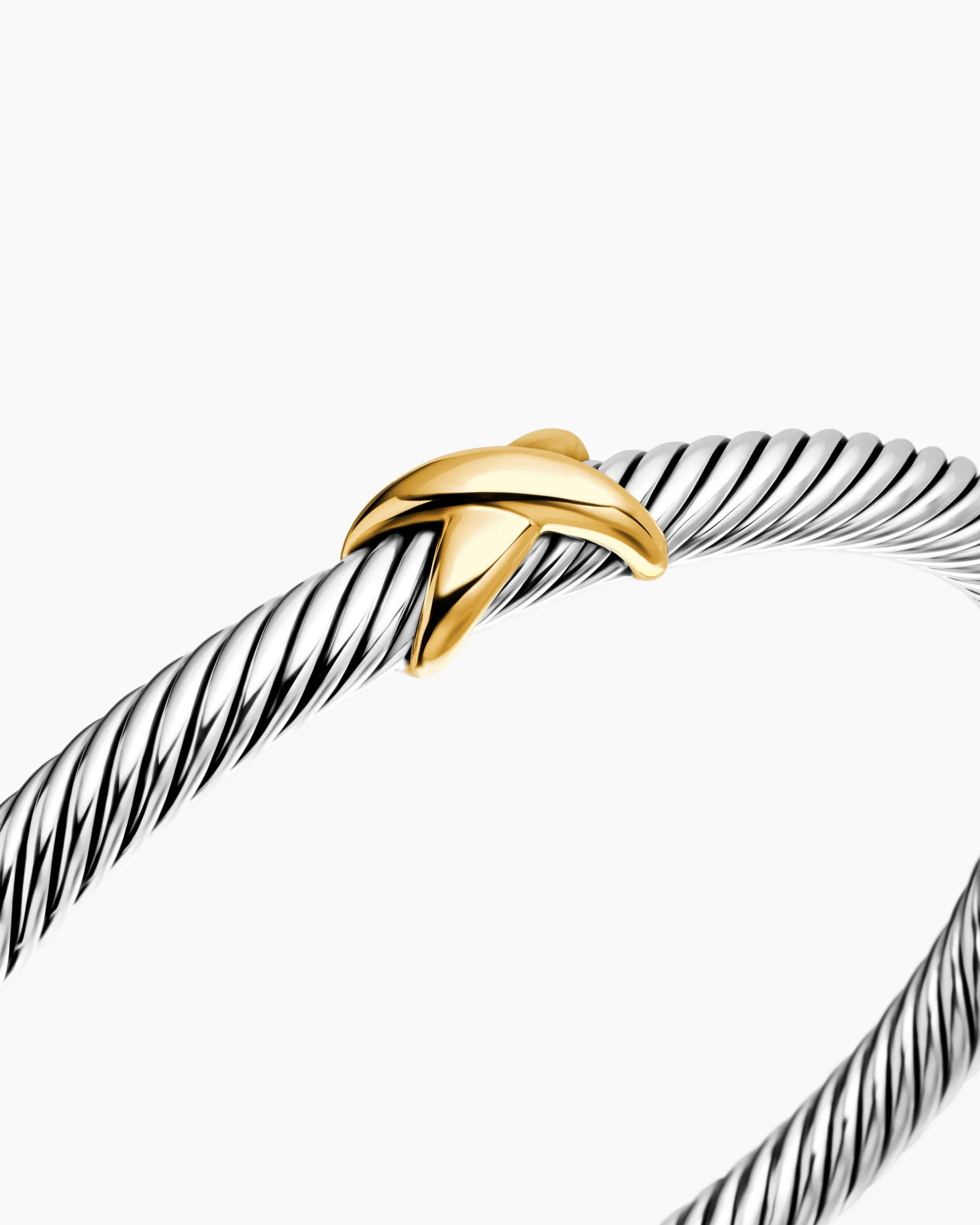 X Classic Cable Station Bracelet Sterling Silver with 14K Yellow Gold, 5mm