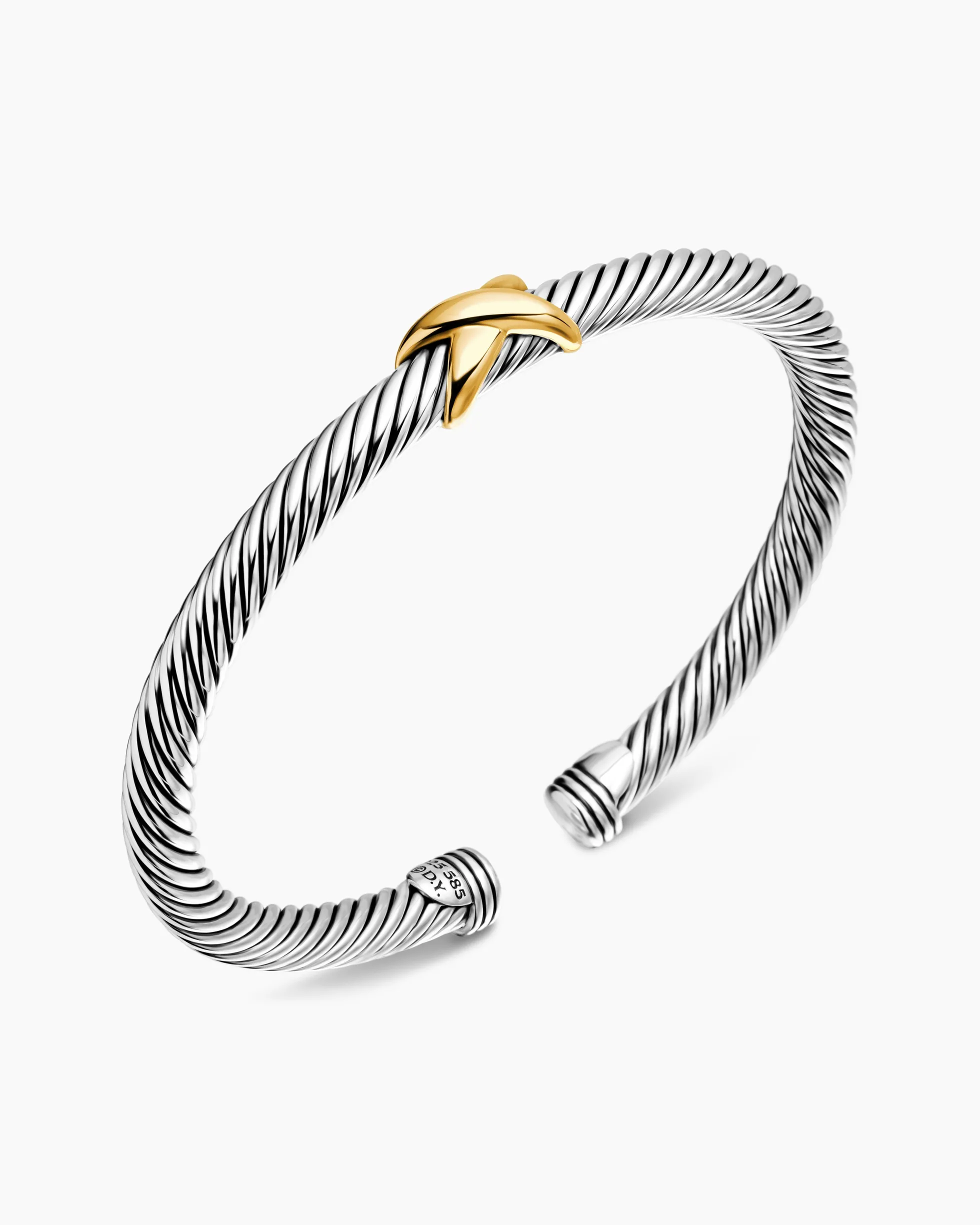 X Classic Cable Station Bracelet Sterling Silver with 14K Yellow Gold, 5mm
