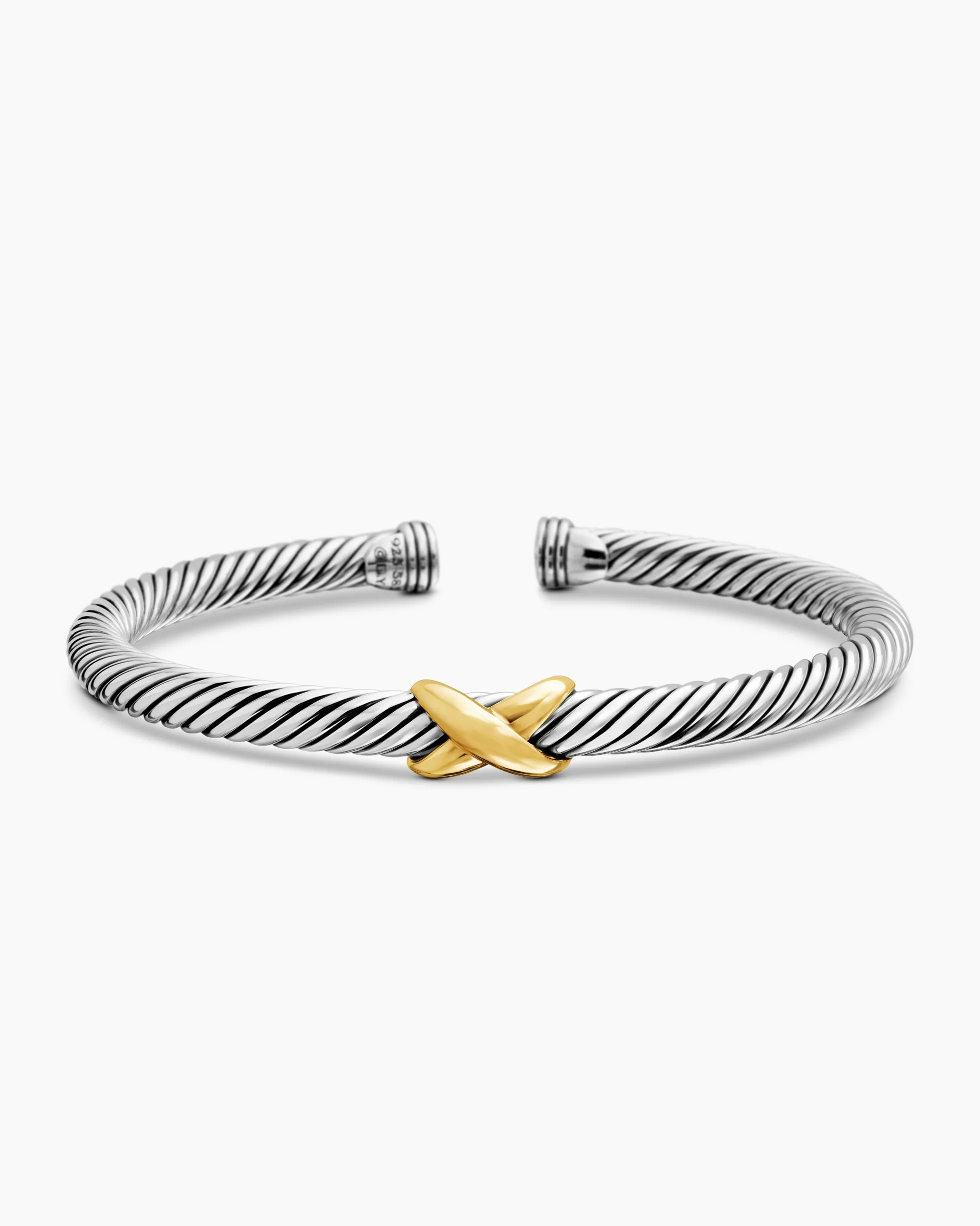 X Classic Cable Station Bracelet Sterling Silver with 14K Yellow Gold, 5mm
