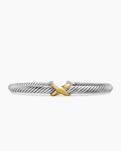 X Classic Cable Station Bracelet Sterling Silver with 14K Yellow Gold, 5mm