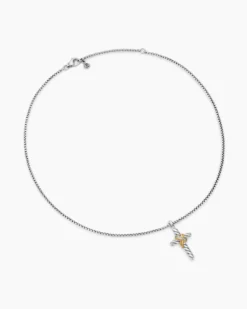 X Cross Necklace Sterling Silver with 14K Yellow Gold and Diamonds, 31.7mm