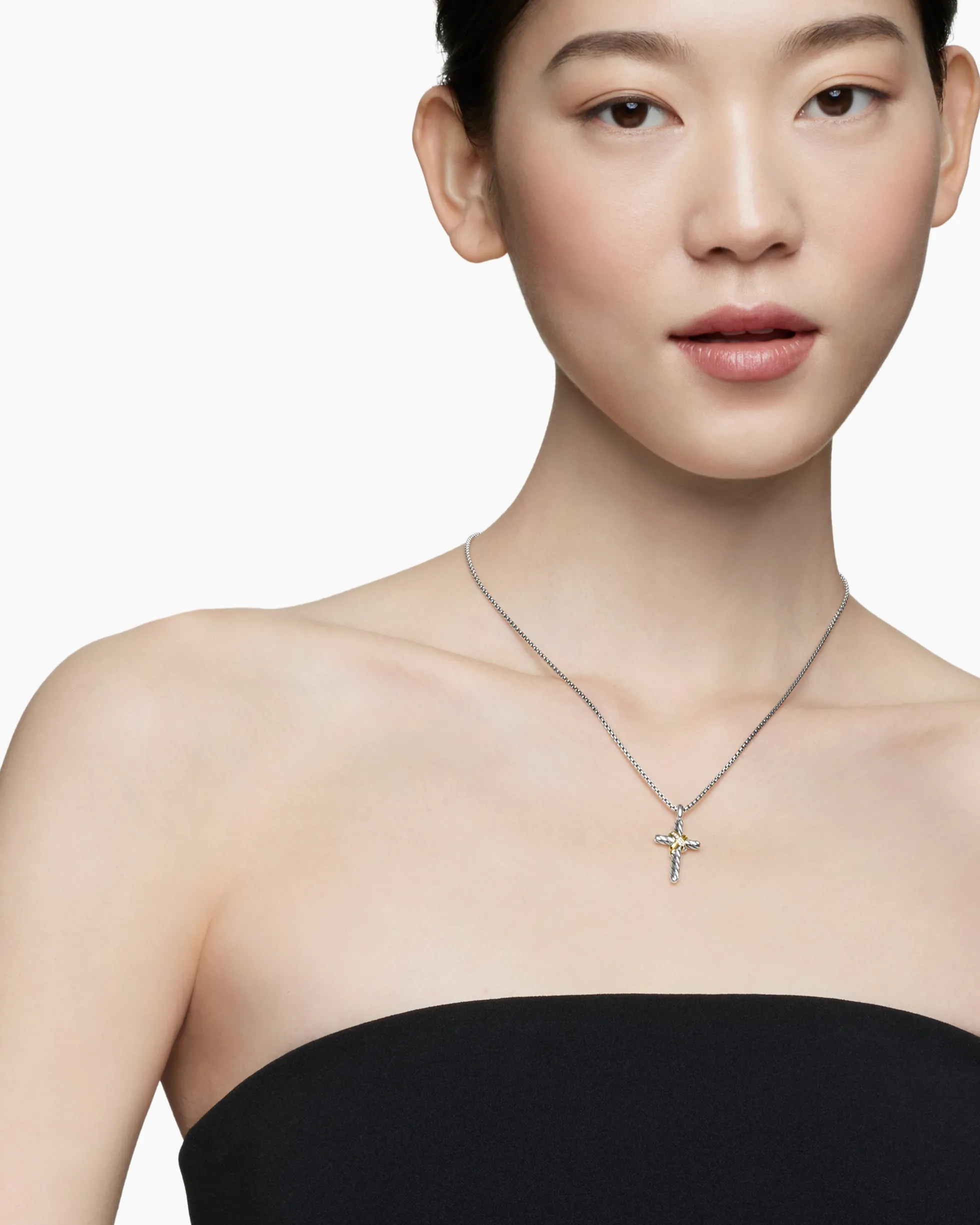 X Cross Necklace Sterling Silver with 14K Yellow Gold and Diamonds, 31.7mm