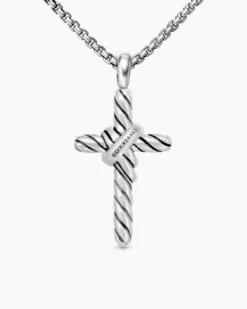 X Cross Necklace Sterling Silver with 14K Yellow Gold and Diamonds, 31.7mm