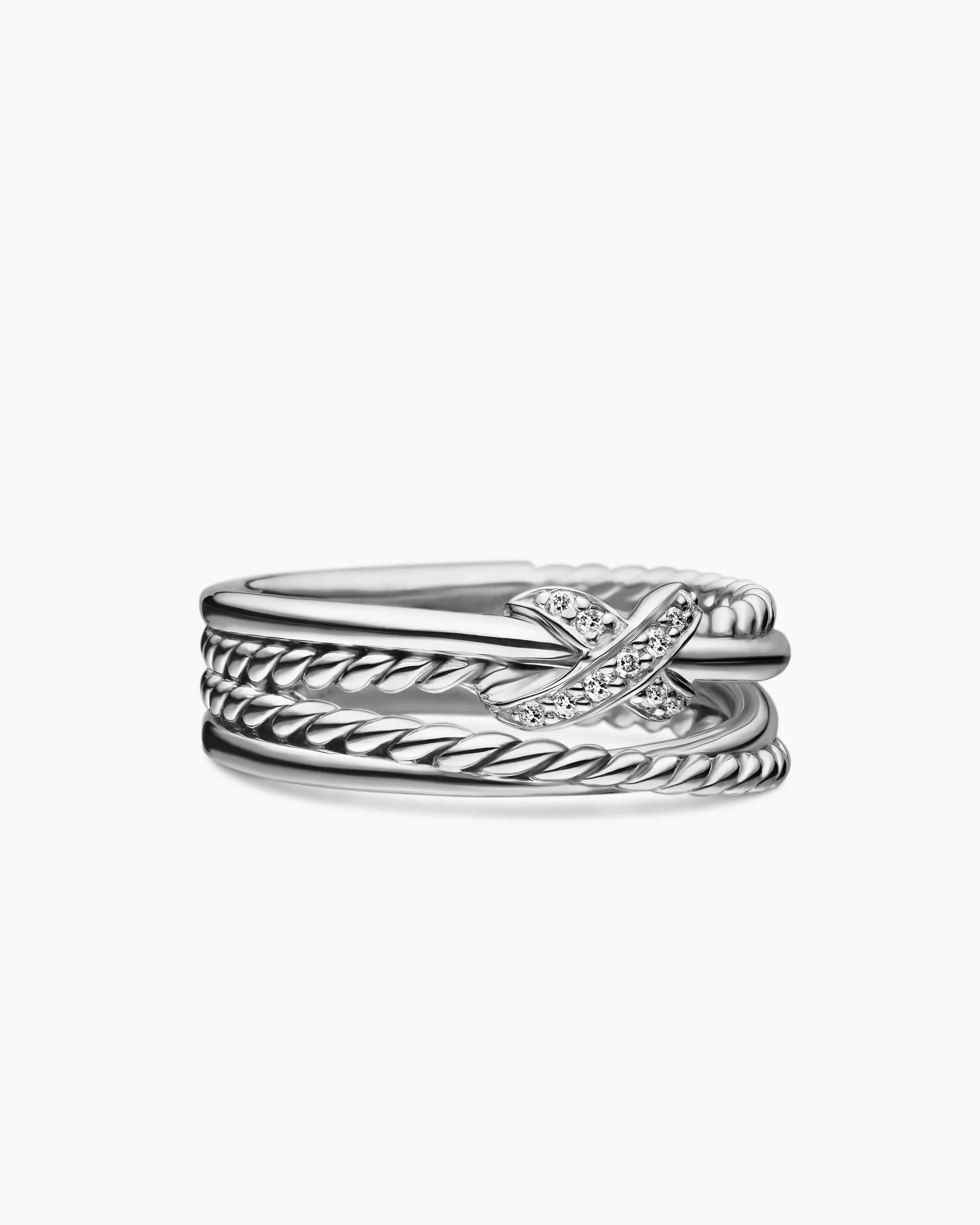 X Crossover Band Ring Sterling Silver with Diamonds, 6mm