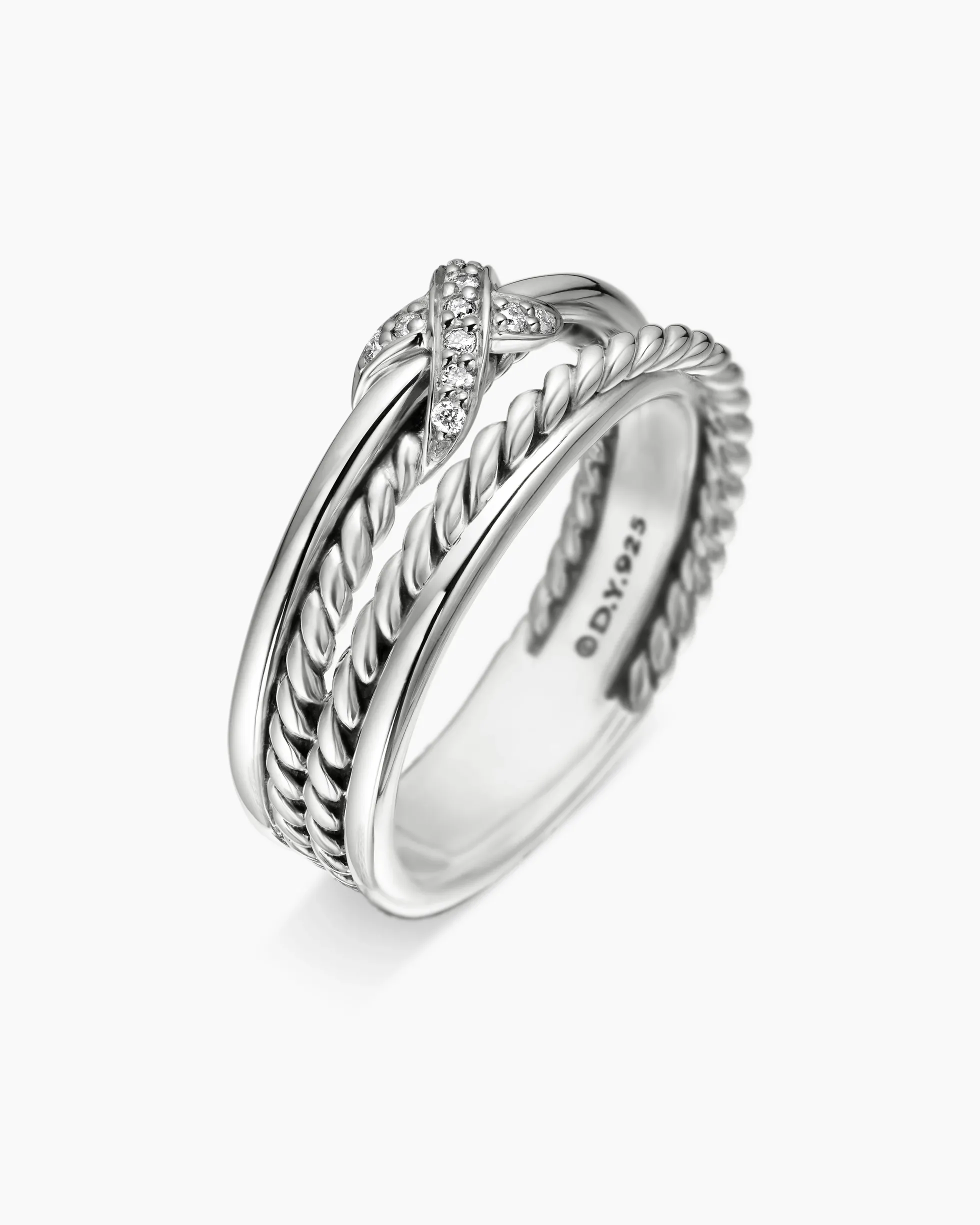 X Crossover Band Ring Sterling Silver with Diamonds, 6mm