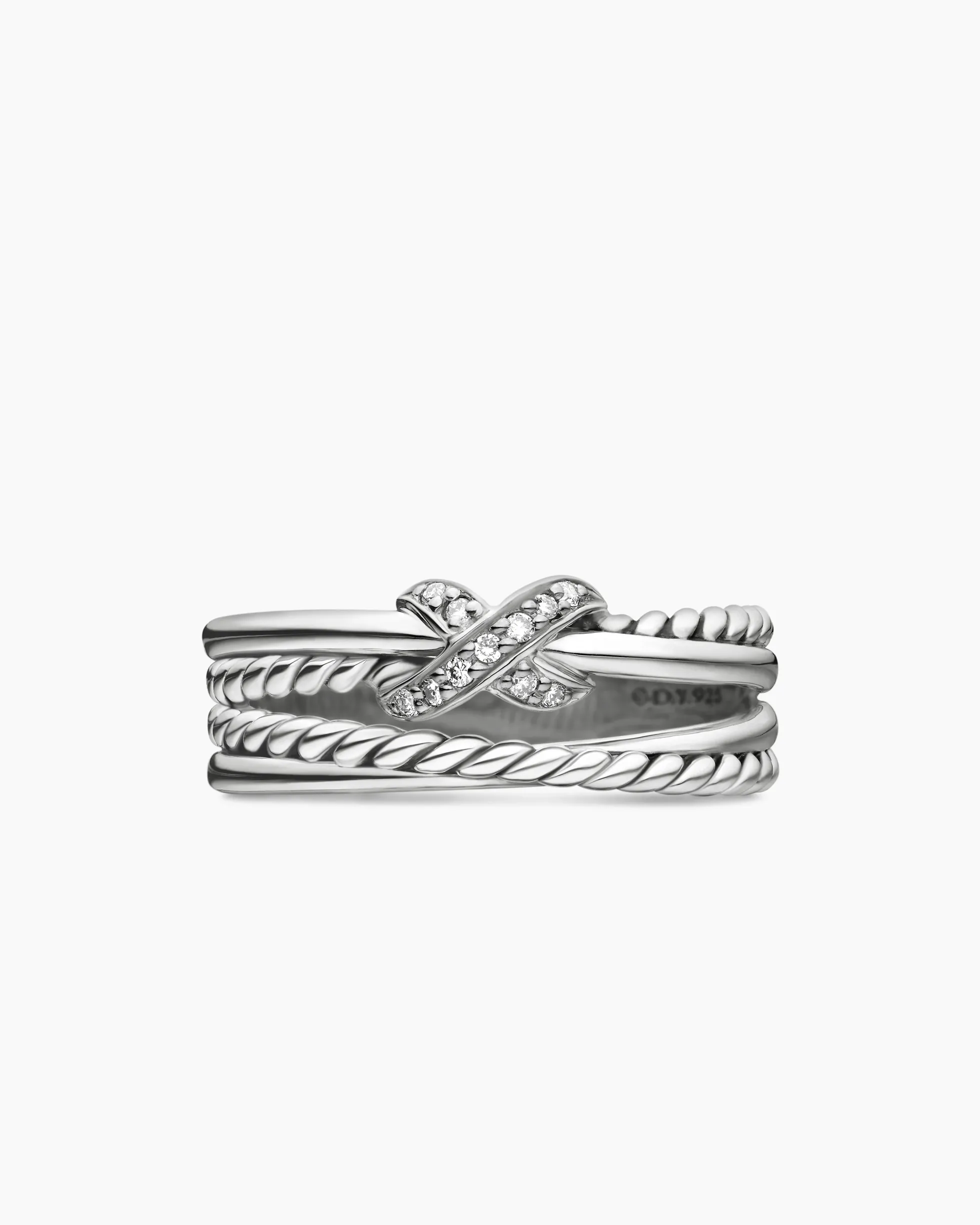 X Crossover Band Ring Sterling Silver with Diamonds, 6mm