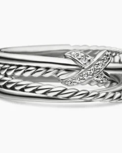 X Crossover Band Ring Sterling Silver with Diamonds, 6mm