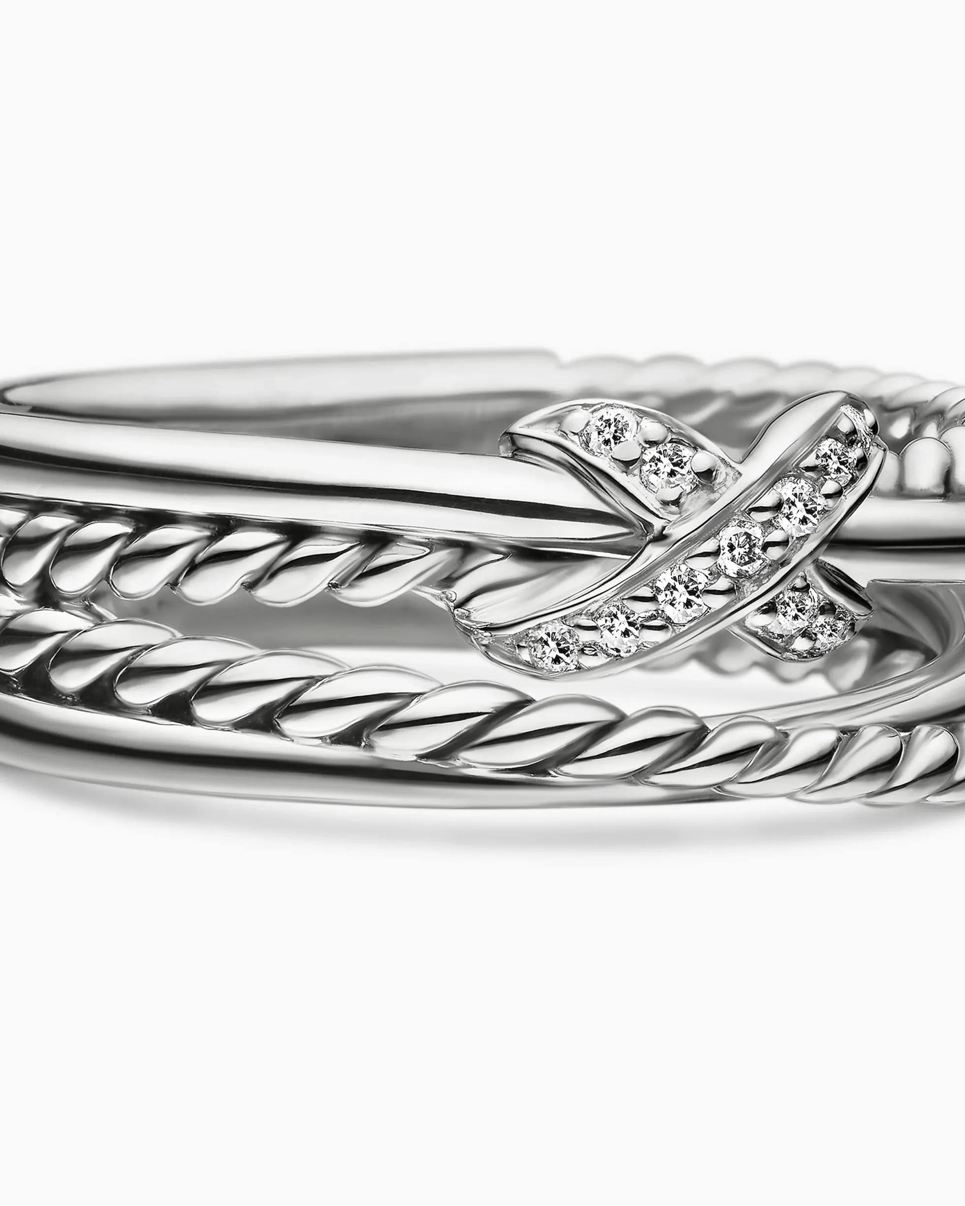 X Crossover Band Ring Sterling Silver with Diamonds, 6mm