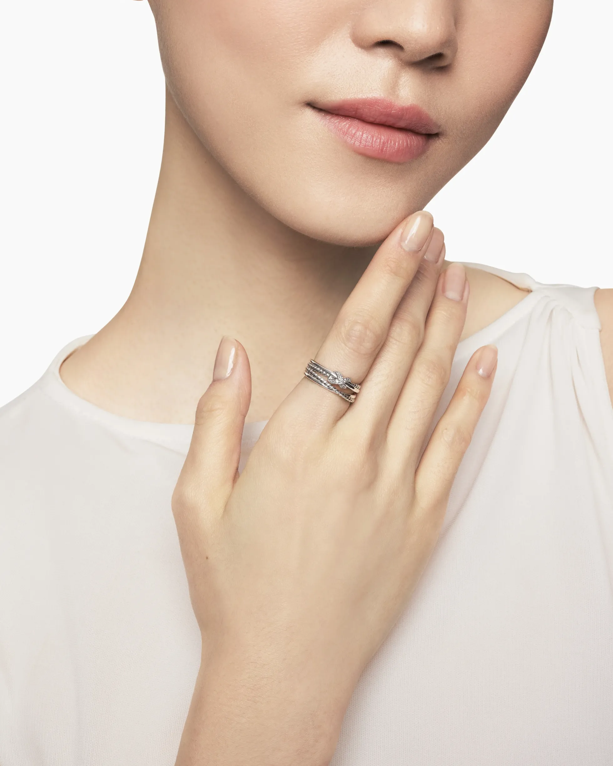 X Crossover Band Ring Sterling Silver with Diamonds, 6mm