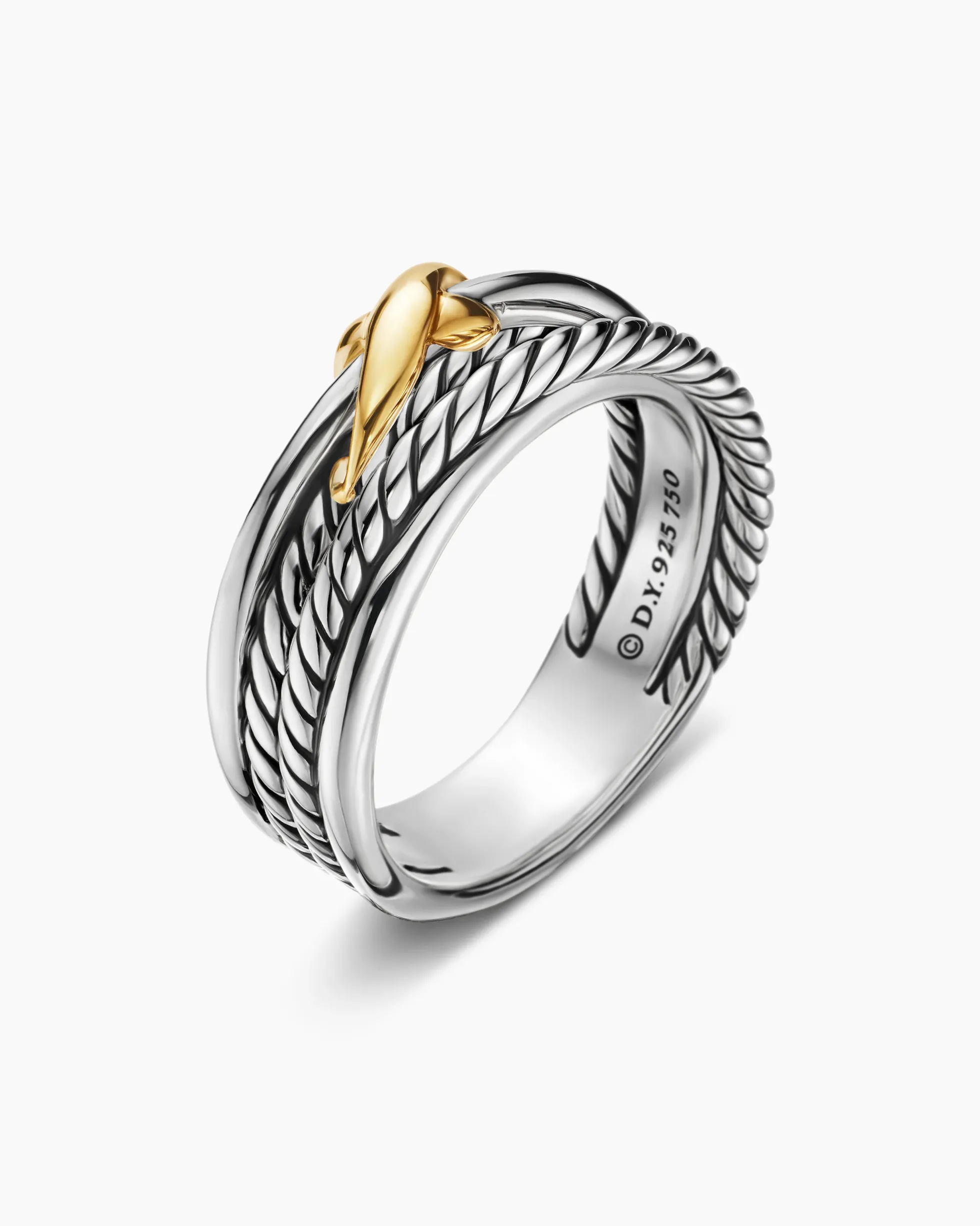 X Crossover Band Ring Sterling Silver with 18K Yellow Gold, 6mm