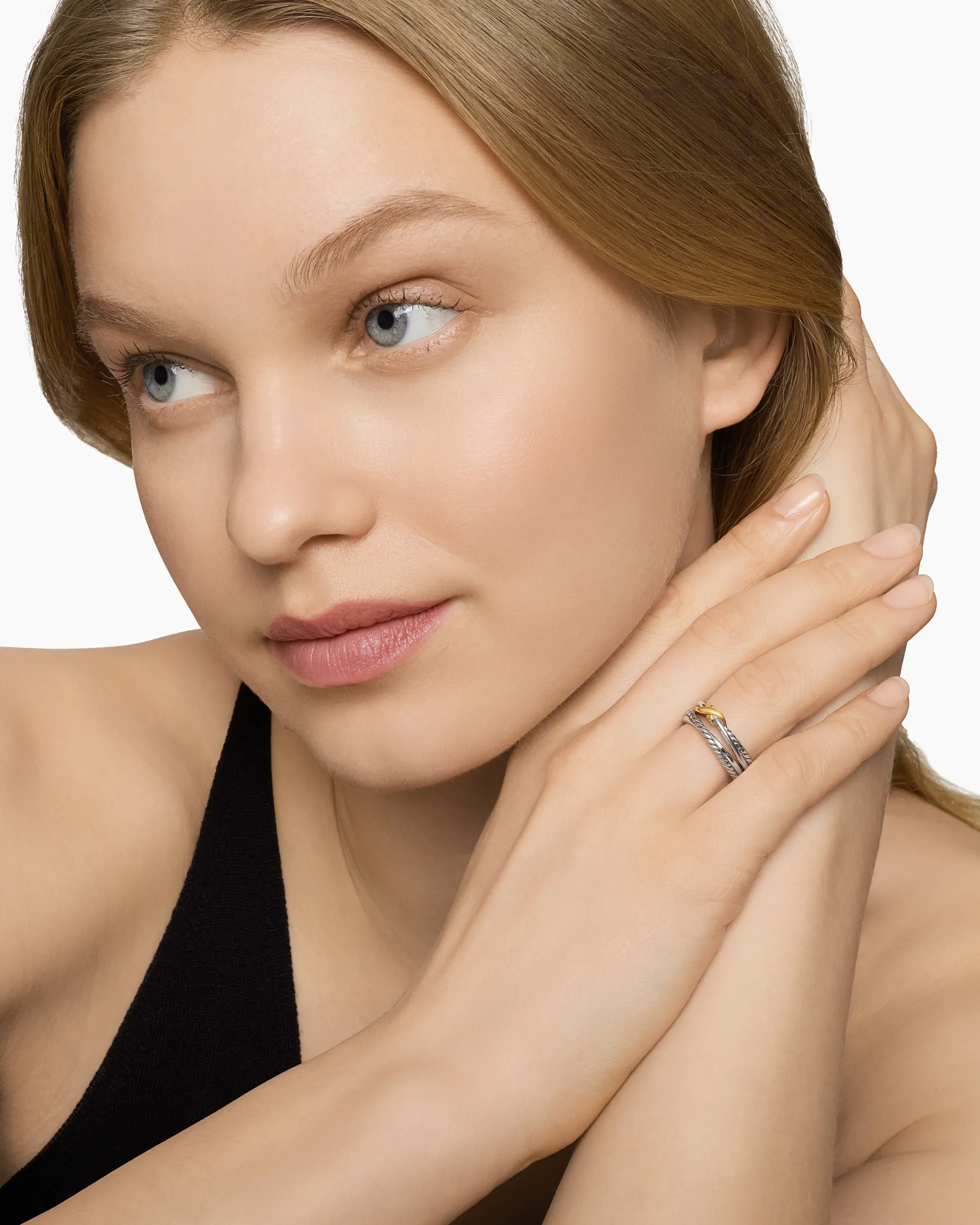 X Crossover Band Ring Sterling Silver with 18K Yellow Gold, 6mm