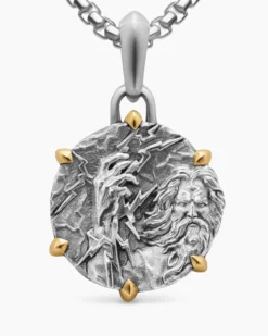 Zeus Amulet Sterling Silver with 18K Yellow Gold, 26.4mm
