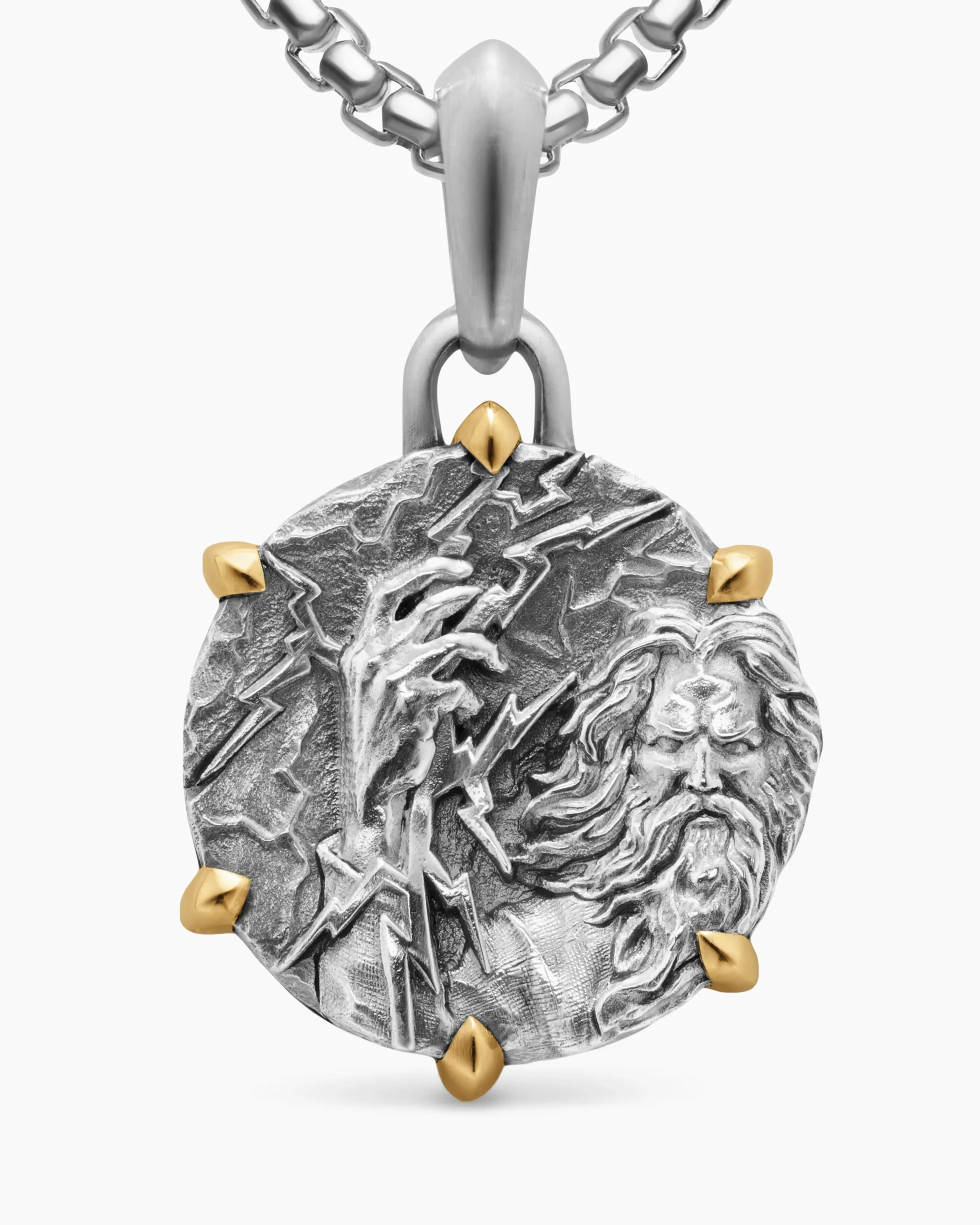 Zeus Amulet Sterling Silver with 18K Yellow Gold, 26.4mm