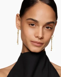 Zig Zag Stax™ Chain Drop Earrings 18K Yellow Gold with Diamonds, 66mm