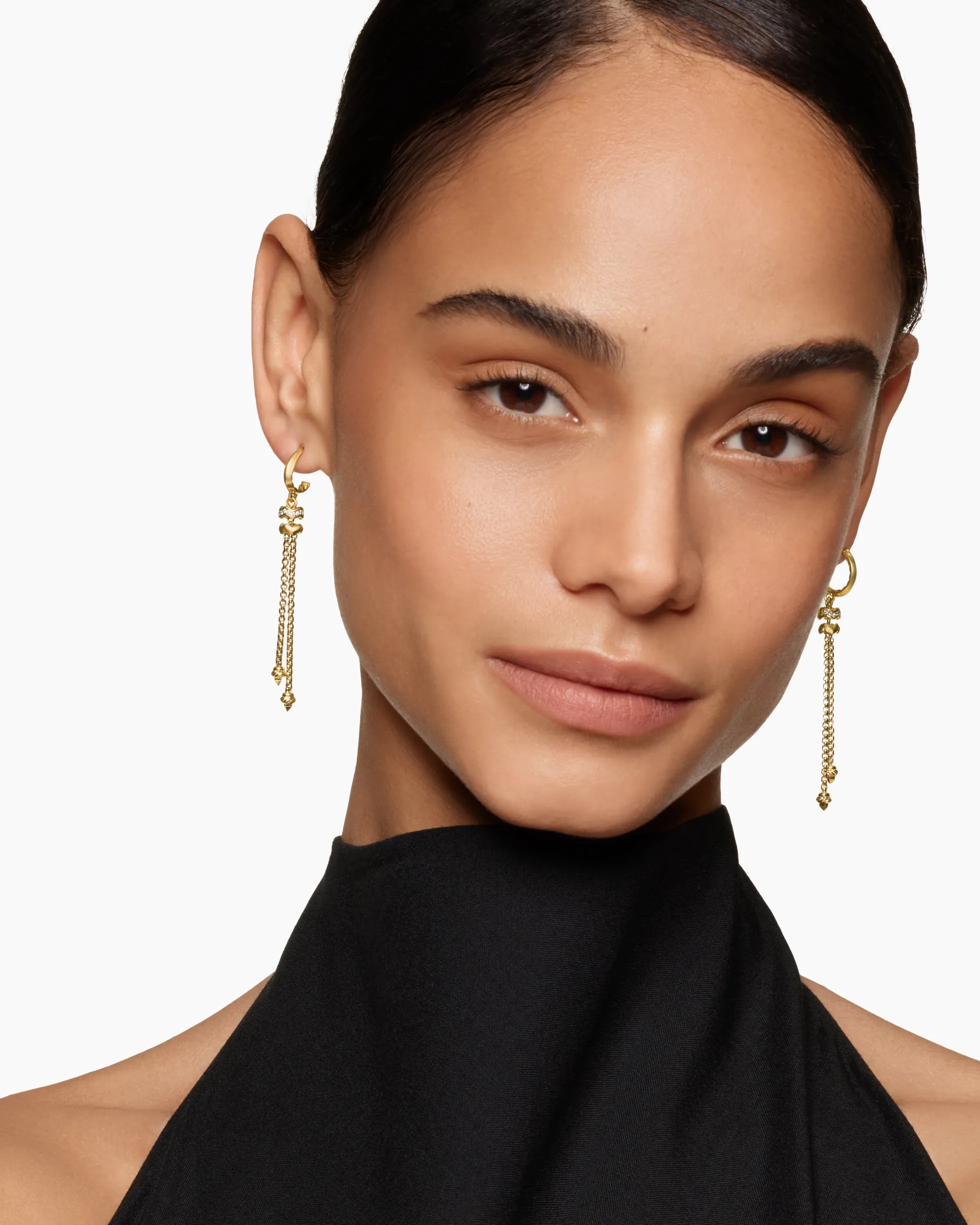 Zig Zag Stax™ Chain Drop Earrings 18K Yellow Gold with Diamonds, 66mm