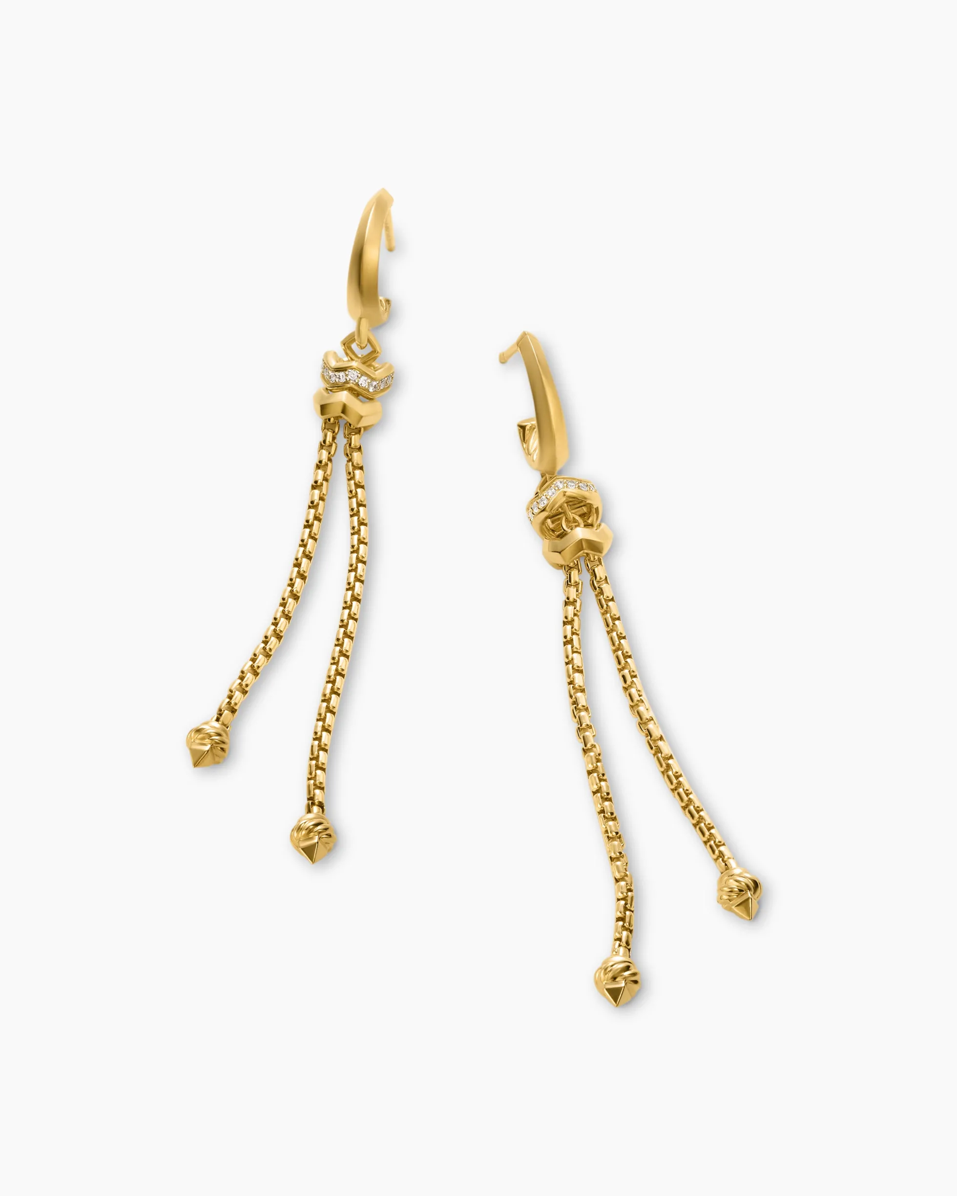 Zig Zag Stax™ Chain Drop Earrings 18K Yellow Gold with Diamonds, 66mm