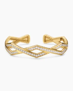 Zig Zag Stax™ Cuff Bracelet 18K Yellow Gold with Diamonds, 13mm