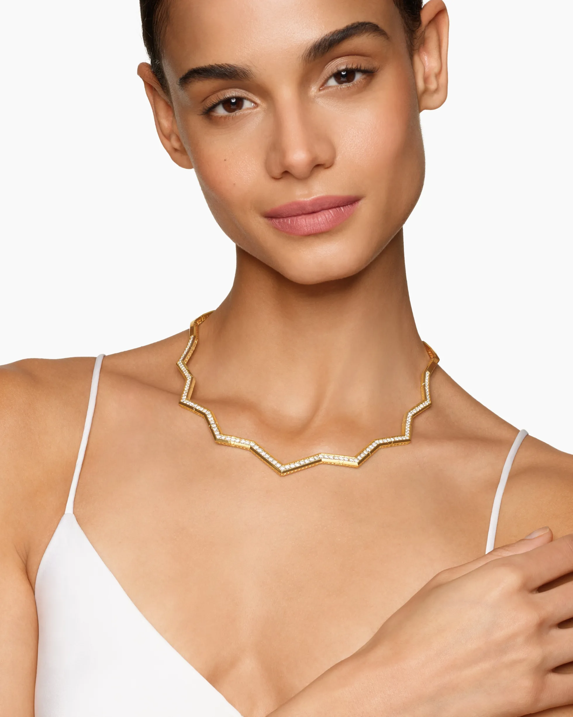 Zig Zag Stax™ Necklace 18K Yellow Gold with Diamonds, 5mm