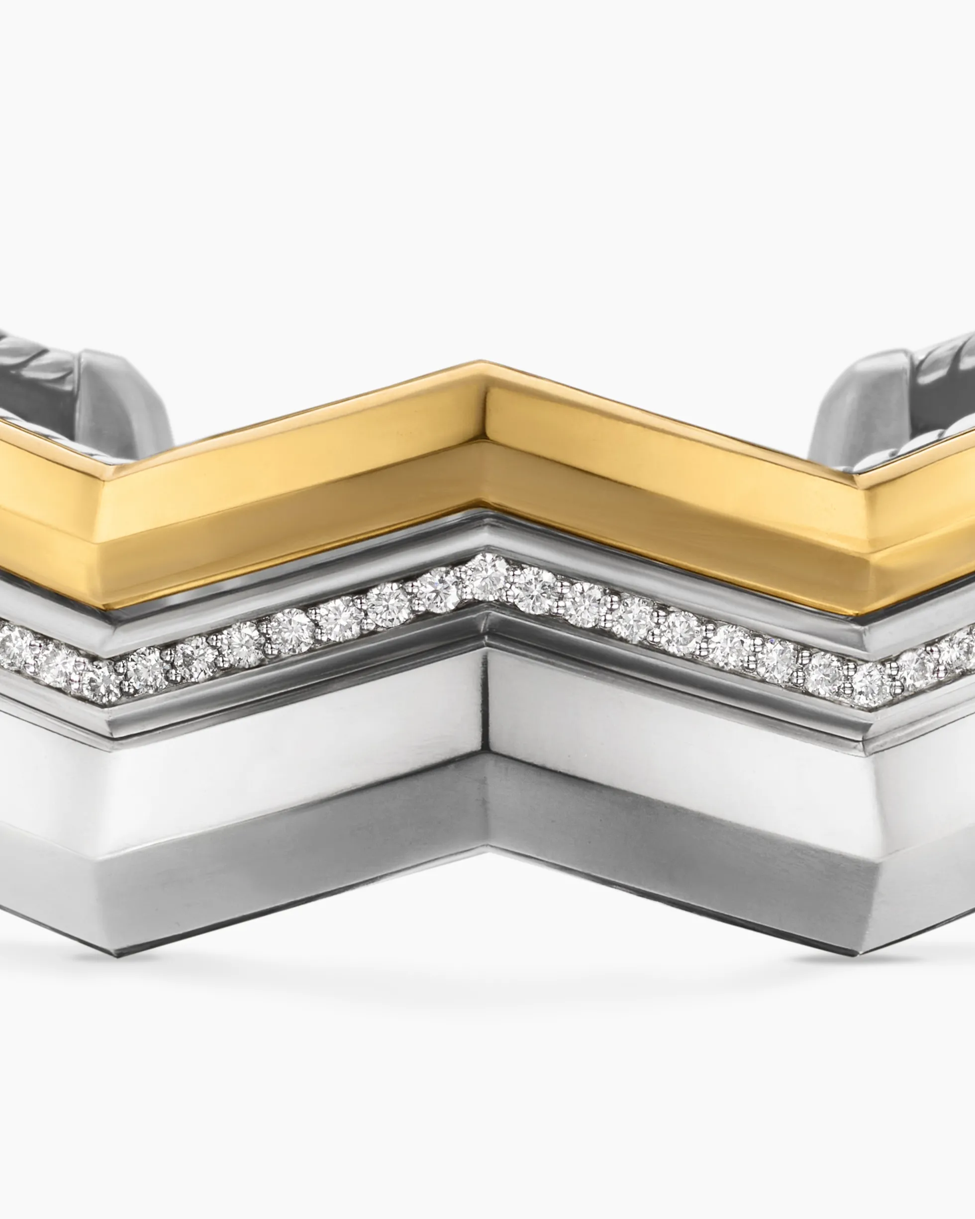 Zig Zag Stax™ Three Row Cuff Bracelet Sterling Silver with 18K Yellow Gold and Diamonds, 17.4mm