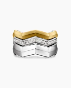 Zig Zag Stax™ Three Row Ring Sterling Silver with 18K Yellow Gold and Diamonds, 11.7mm