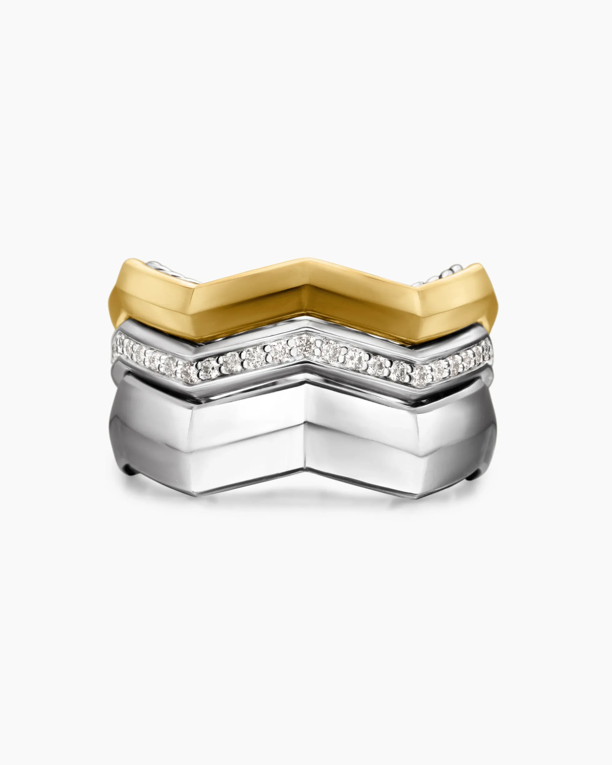 Zig Zag Stax™ Three Row Ring Sterling Silver with 18K Yellow Gold and Diamonds, 11.7mm