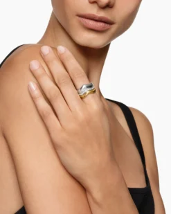 Zig Zag Stax™ Three Row Ring Sterling Silver with 18K Yellow Gold and Diamonds, 11.7mm