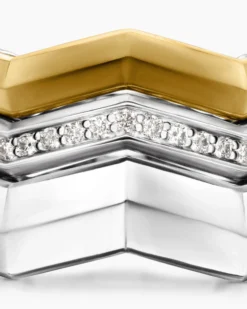 Zig Zag Stax™ Three Row Ring Sterling Silver with 18K Yellow Gold and Diamonds, 11.7mm