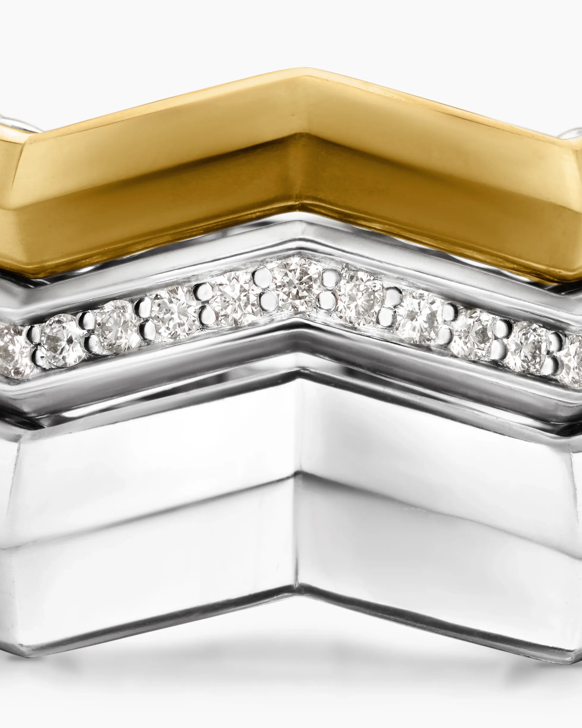 Zig Zag Stax™ Three Row Ring Sterling Silver with 18K Yellow Gold and Diamonds, 11.7mm