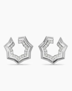 Zig Zag Stax™ Two Row Hoop Earrings Sterling Silver with Diamonds, 27mm
