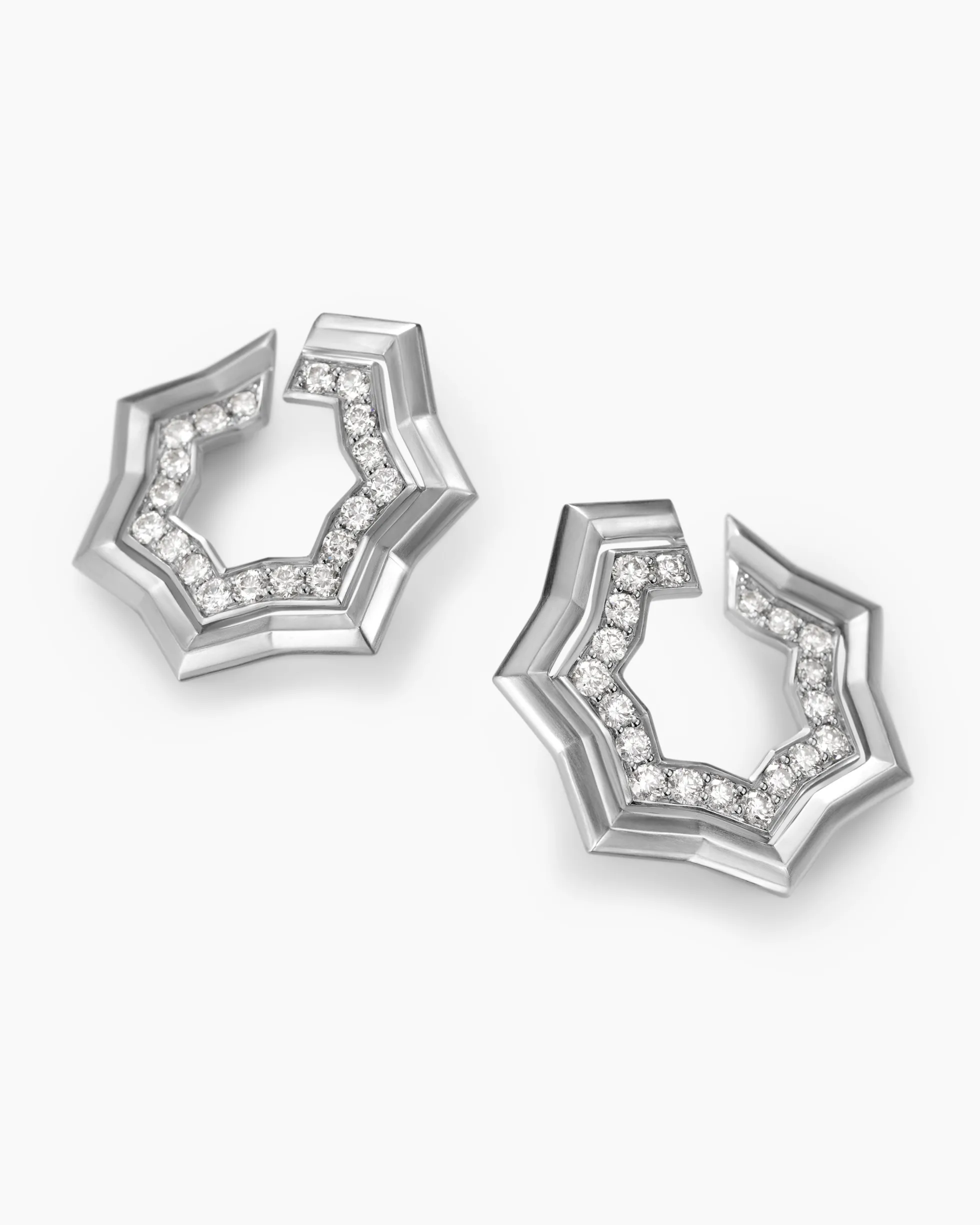 Zig Zag Stax™ Two Row Hoop Earrings Sterling Silver with Diamonds, 27mm