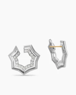 Zig Zag Stax™ Two Row Hoop Earrings Sterling Silver with Diamonds, 27mm